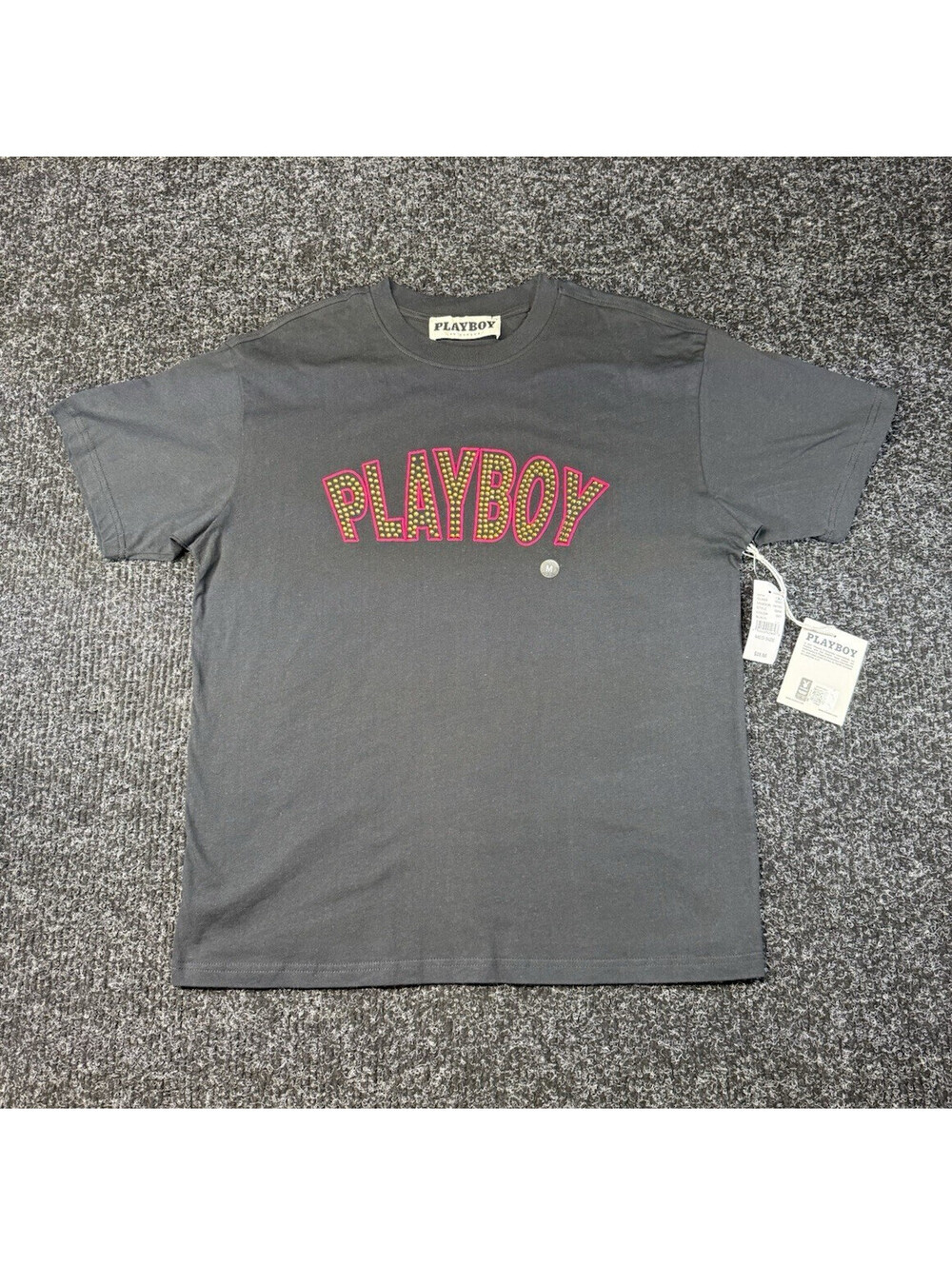 Playboy by PacSun Studded Bunny Logo Graphic Black Crew Neck T-Shirt Men's M